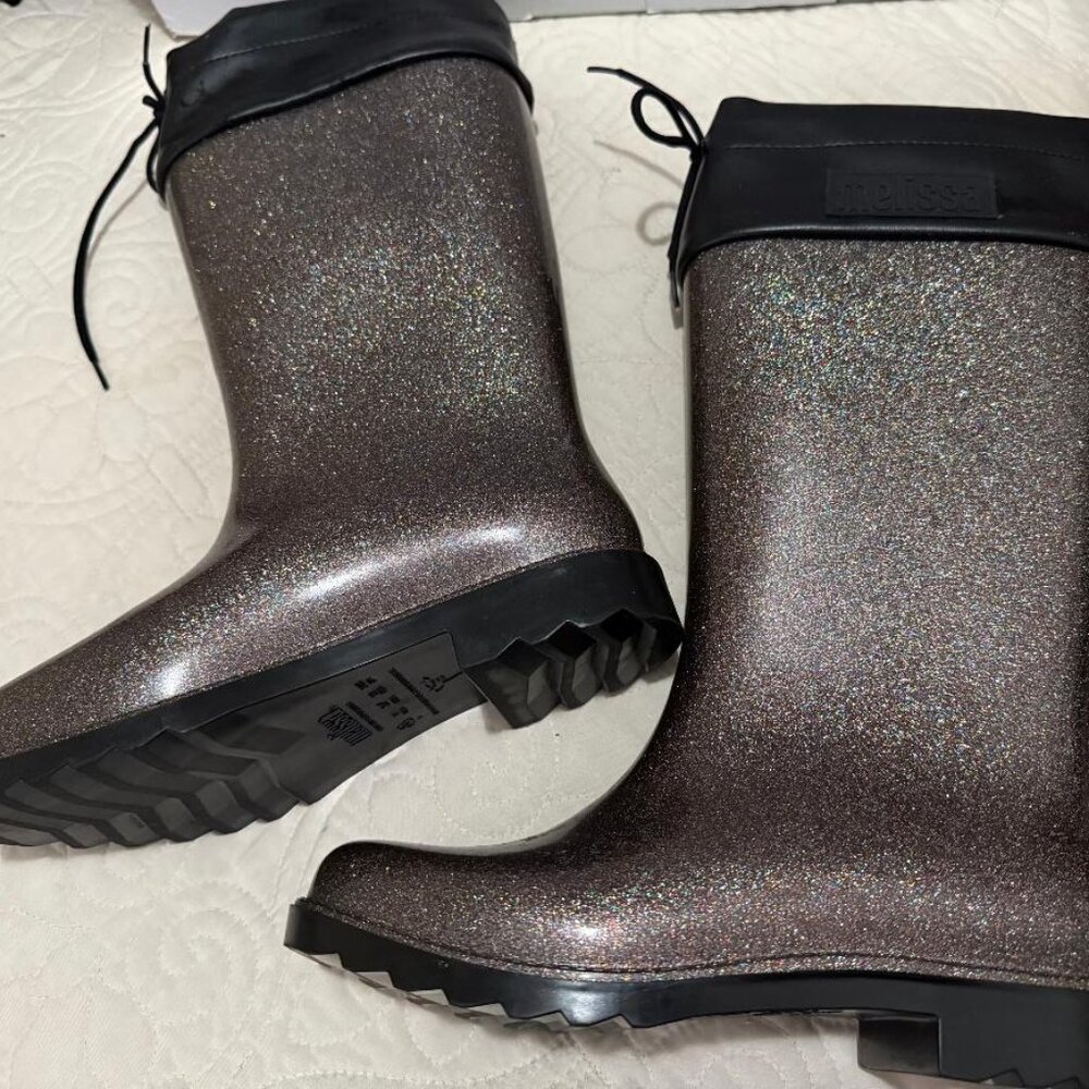 Melissa Glitter Rain Boots Size 8